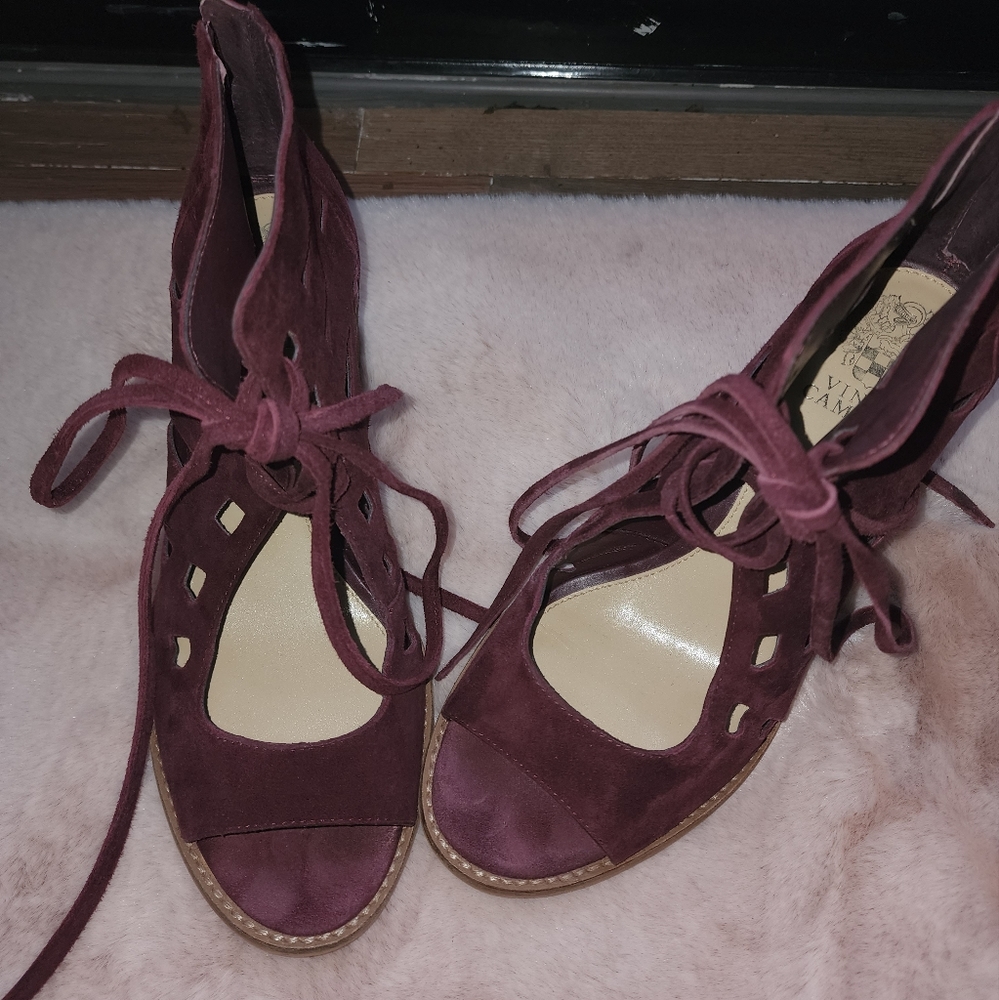 Vince Camuto lace up open toe booties